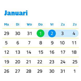 Kalender met toelichting: Vraag 2 januari vrij, en geniet van een lang weekend